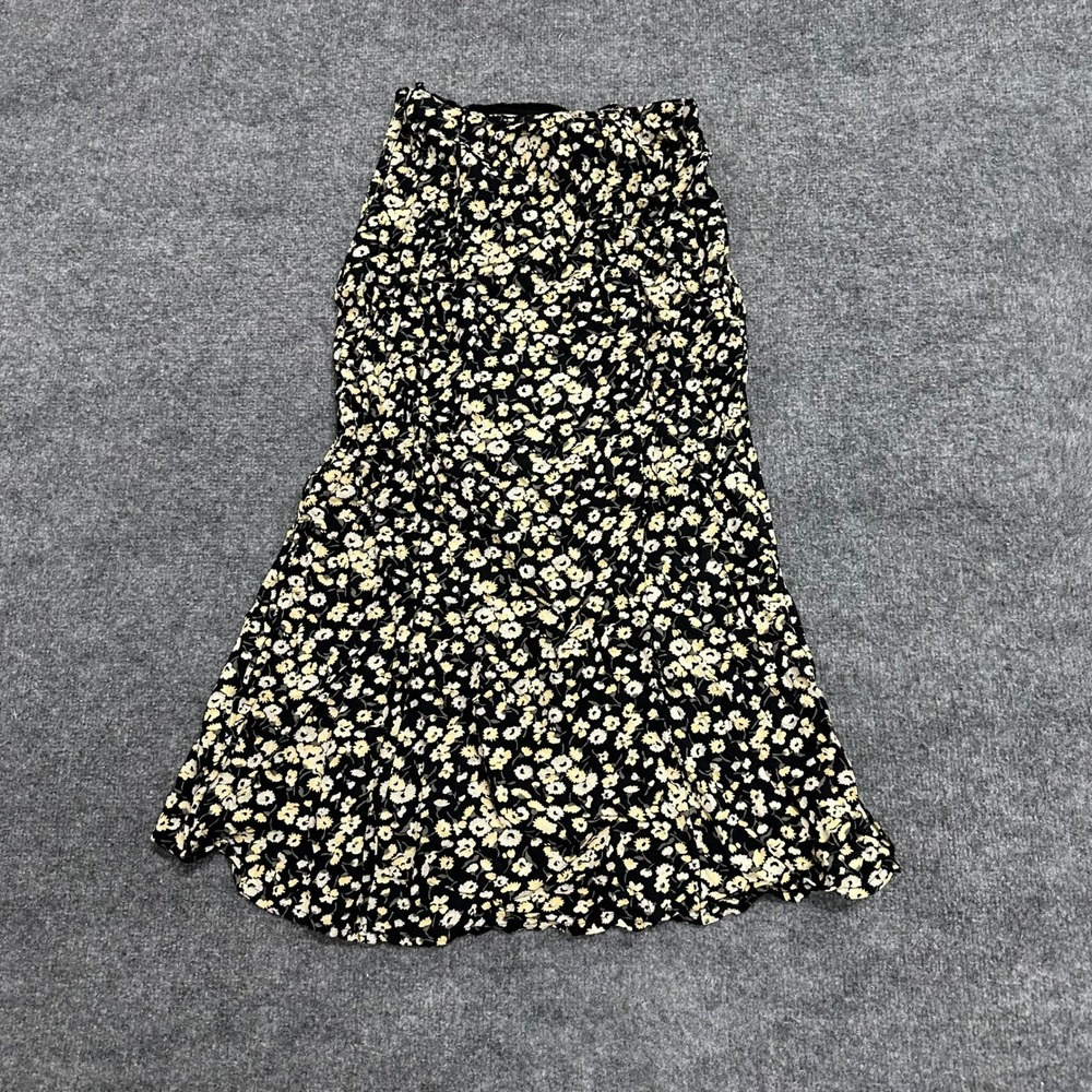 Abercrombie & Fitch Skirt Womens Size S Black Yellow Floral Midi High Slit Flowy